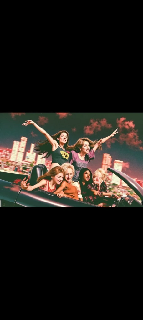  I want a similar image , with girls having fun in the car,  driving at full speed  