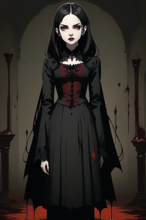 1 girl, vampire, Gothic, Standing, Background of caste, blood, masterpiece, the best quality,