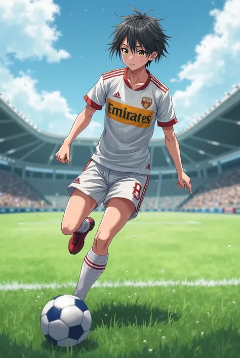 A realistic image of an anime playing soccer and below that says Football up to date
