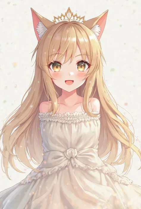  1 girl, high resolution, long hair, cat ears, open mouth, simple background,  Crown, anime, 