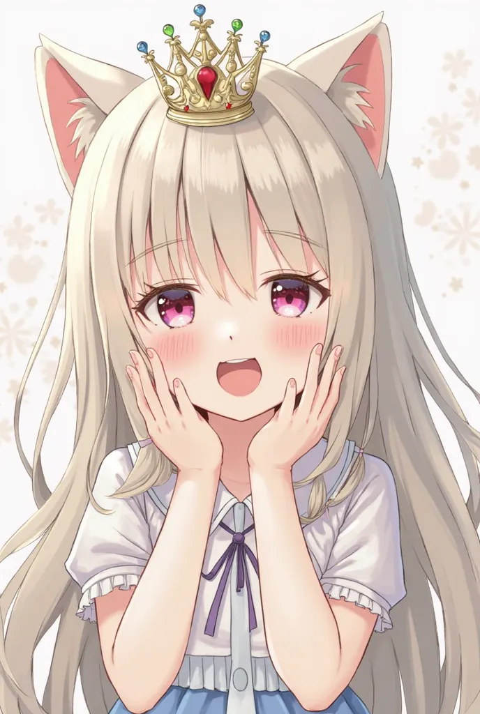  1 girl, high resolution, long hair, cat ears, open mouth, simple background,  Crown, anime, 