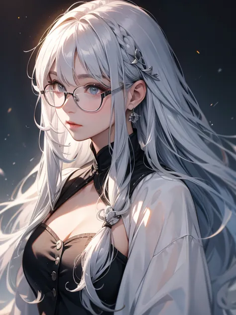  Silver Hair、glasses、long hair、 Looking Ahead