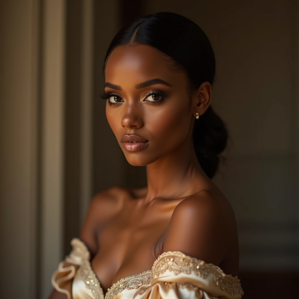 beautiful eritrea woman in a satin evening dress