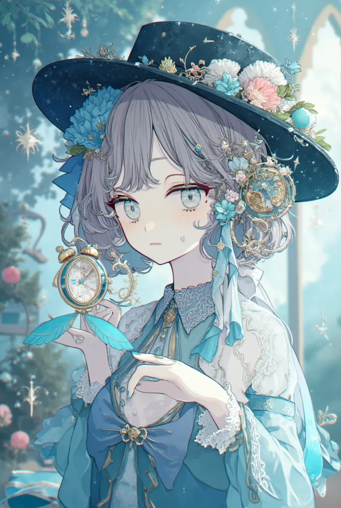 anime girl with a hat and a clock in her hand, granblue fantasy, ayaka genshin impact, marisa kirisame, from the azur lane videogame, detailed key anime art, shadowverse style,  splash art anime loli, marin kitagawa fanart, cushart krenz key art feminine, ...