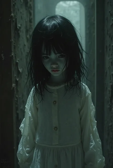 Une petite fille fantomatique effrayante dans un style "the grudge"