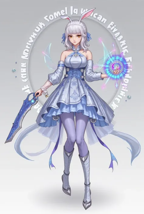 ## **Character design:  Women's Honeymoon **
** Style :**  elegant ,  ghost , occult, combines modern and traditional.

### **1.  outfit **
- ** Modern dress :**  light blue ,  layered skirt ,  blue print ,  shoulder part with blue purple ribbon .
- **tigh...