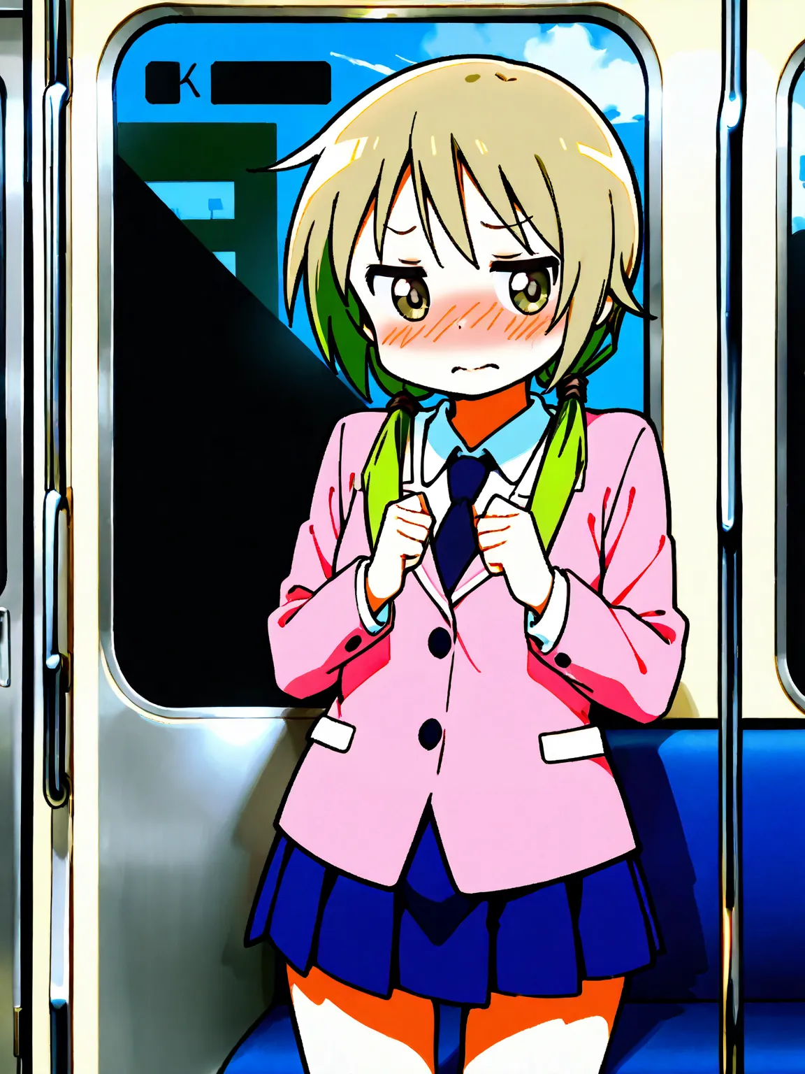 nsfw, two girls, Nonohara Yuzuko, Ichii Yui, embarrassed, molestation, yuri, in train