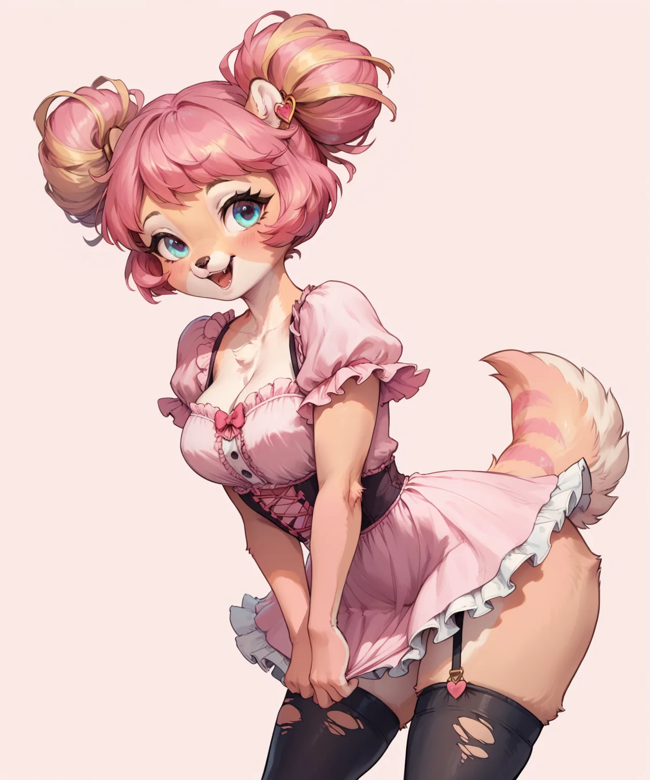 a cartoon of a girl wearing a pink shirt and black socks, Female Fursona, Loli in dress, furry style mini cute, cute cartoon, ruffled dress ((tattered)), Fursona wearing stylish clothes, a little bit of pink, Of a short sports woman !, Fursona art, Fursona...