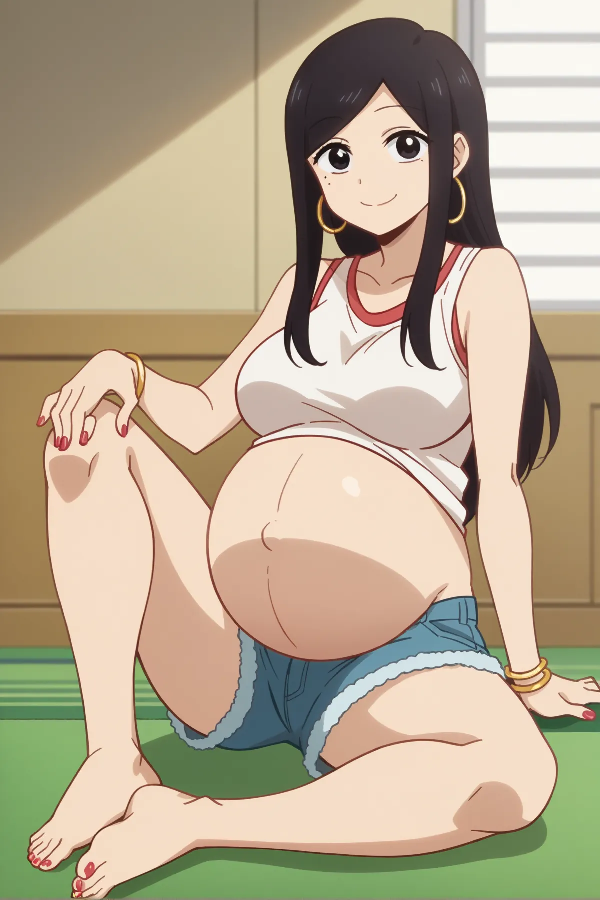 score_9, score_8_up, score_7_up, source_anime, masterpiece, best quality, amazing quality, anime screencap, anime anime coloring,  solo, 1girl, touko sakurai, black hair, black eyes, sidelocks, medium hair, mole, mole under eye, swept bangs, large breasts,...