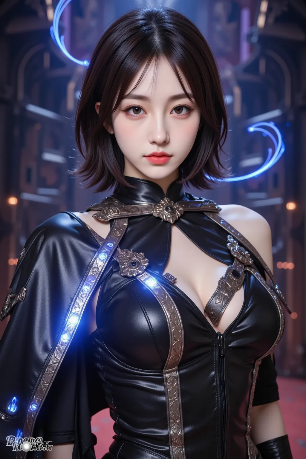 A breathtaking depiction of Maple from ‘BOFURI: I Don’t Want to Get Hurt, so I’ll Max Out My Defense,’ standing in a powerful yet innocent pose. She wears her signature jet-black armor, intricately detailed with silver and crimson accents, exuding an aura ...