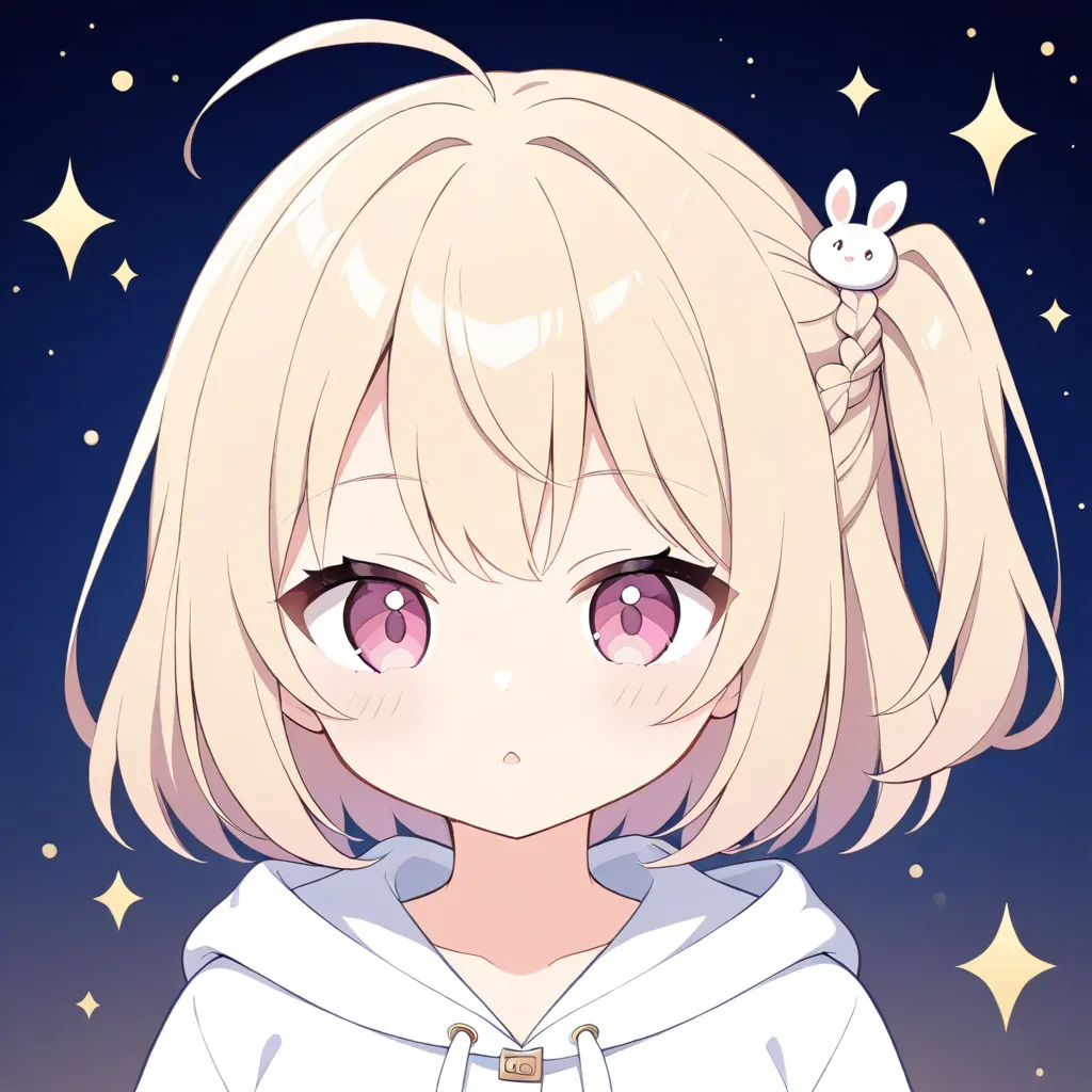 Highest Image、8k、16k、super resolution、 pale beige short bob、partial braid hairstyle with one side up and one side up、A beautiful teenage girl、detailed faces、detailed eyes、 pink eye、Very displeased look、Kigurumi costume inspired by a white rabbit:1.2、 cute ...