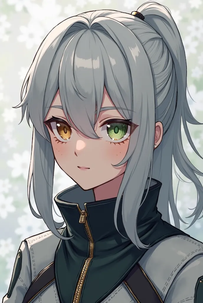 Hair: Silver hair like her father's, but it has her mother's gentle wave, falling to her shoulders. She often ties it back when working or in combat, keeping it out of her face.

Eyes: A striking combination of both parents—one eye is Marie’s warm amber, w...