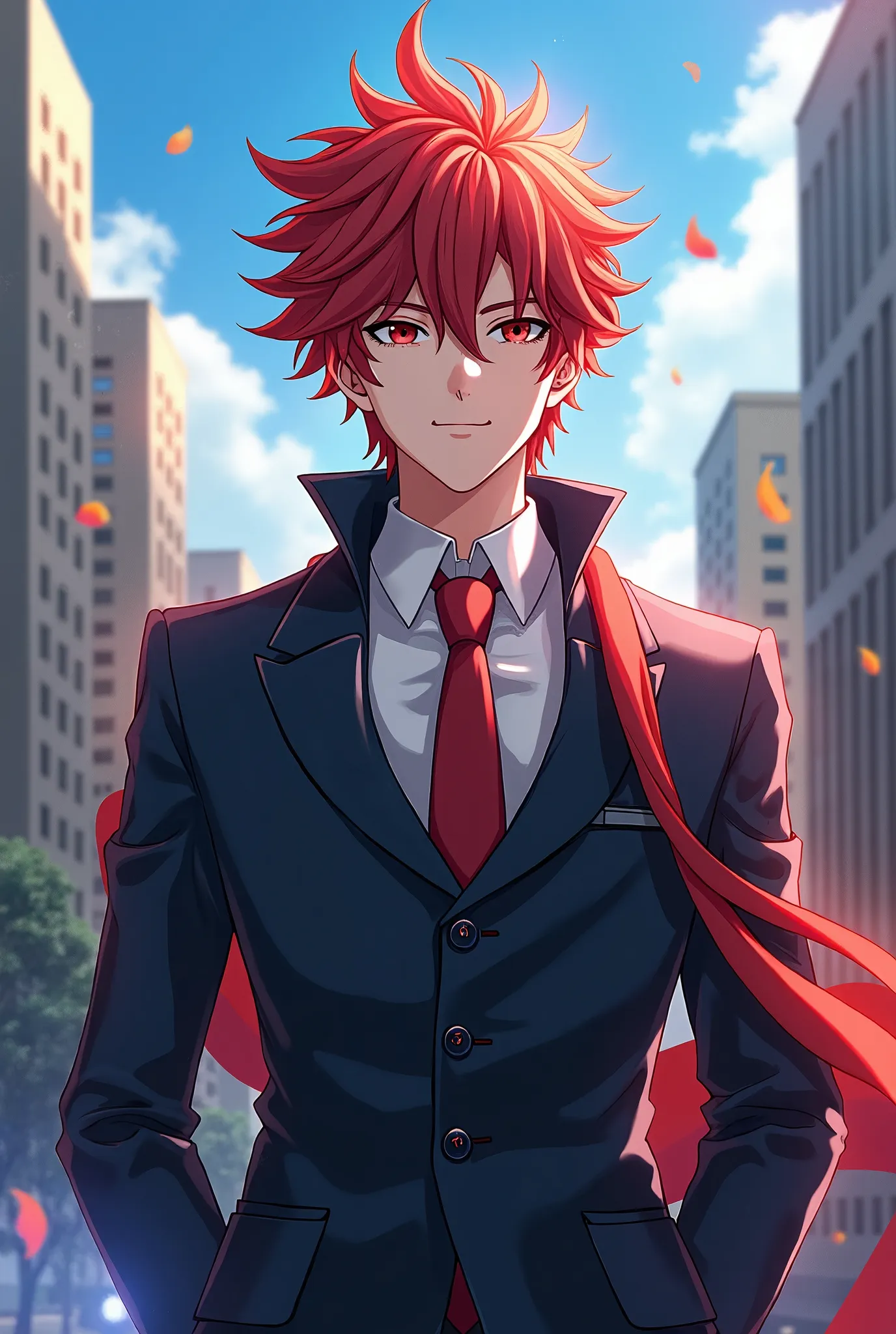 Shoto Todoroki, 25 years old, married as the number 1 hero, smiling and showing his peculiarities 