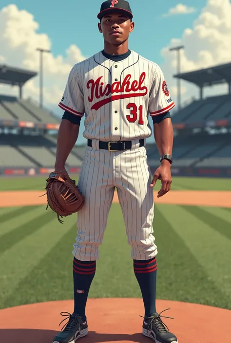 Create a baseball uniform mockup with logo "Mikaael Wear"