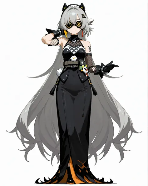 character design, chica, Tiburon,  dark lenses, I wore a, black and gray hair,  Zenless Zone Zero, concept art,  vtuber.