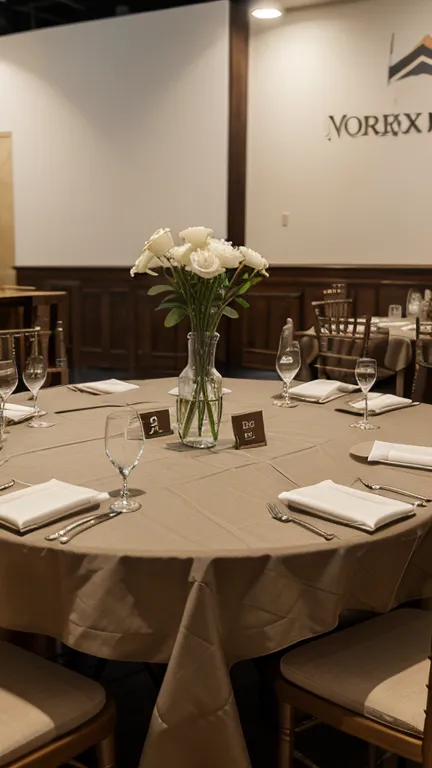 An event-style, tablecloth table 
