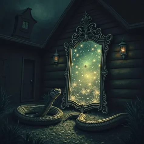 The snake is moving towards the mirror.