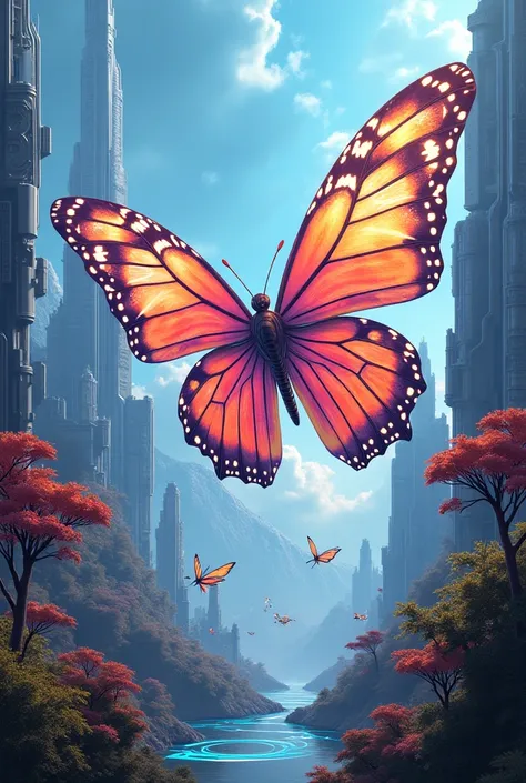 Generate a futuristic painting with butterfly subject