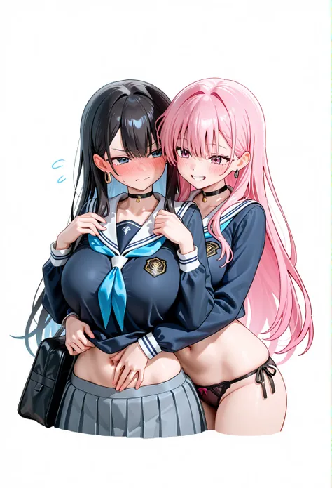  accurate human body structure 、8k,masterpiece, TOP QUALITY,  Anime Girl ,  is exquisite and beautiful, when my earlobes were fueled 、  clear _picture、  vulgar、  high school girl 、 Horny girl 、 slender body、 is embarrassing、shy、（Girl 1、uniform、smile、Choker...