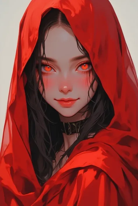 Task Information: Full view, general BREAK/a beautiful young girl with a thick red veil on her head, BREAK/ the veil covers her eyes, only her mouth is visible BREAK/ long hair sticks out of the veil, BREAK/ she has a devilish smile BREAK/  masterpiece, be...