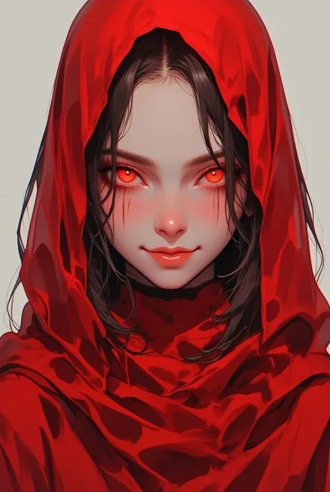 Task Information: Full view, general BREAK/a beautiful young girl with a thick red veil on her head, BREAK/ the veil covers her eyes, only her mouth is visible BREAK/ long hair sticks out of the veil, BREAK/ she has a devilish smile BREAK/  masterpiece, be...