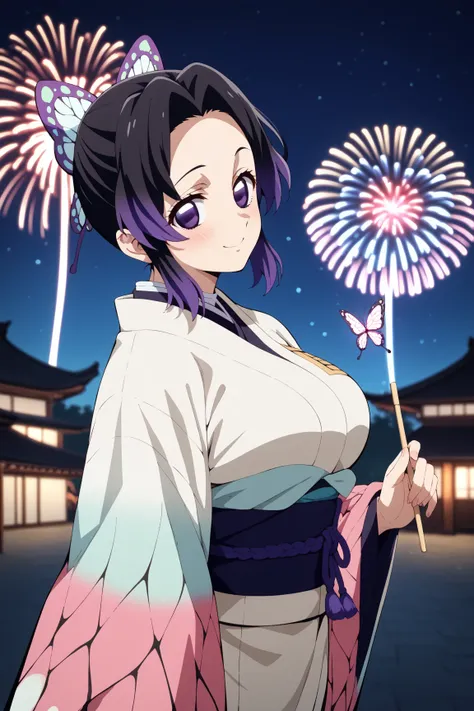 masterpiece,best quality,{{detailed beautiful face and eyes}}, very detailed background,
Kochou Shinobu,{{{megami magazine}}},short hair,single hair bun,black hair,purple hair end,forehead,hair over shoulder,hair ornament,butterfly ornament,(empty eyes:1.1...