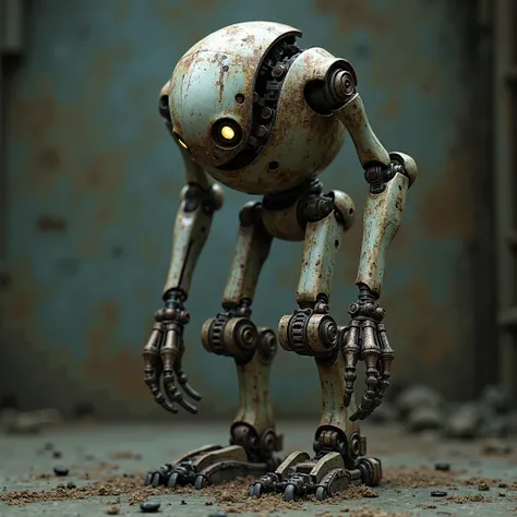 Photo of a very old, worn out, rusty, hunchbacked robot, sadly Best quality, Anatomically correct, Masterpiece, High details, Ultra HD,