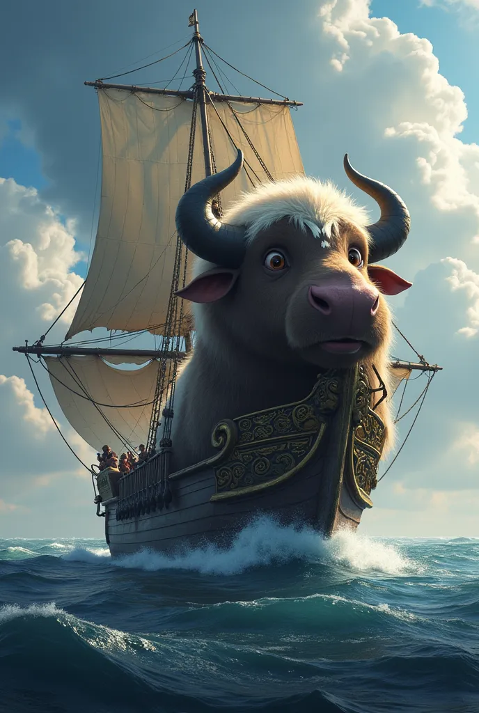 A pirates ship when in the front of the ship there is the head of appa the big animala from avatar ang