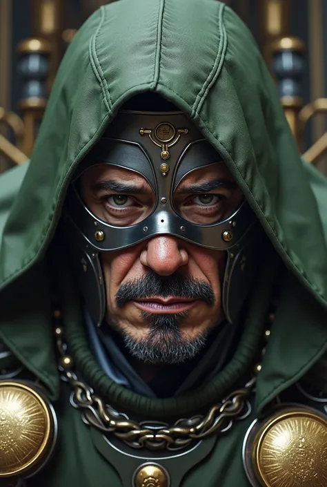 Robert Downey Jr as Dr Doom with Power electric flow his hands 