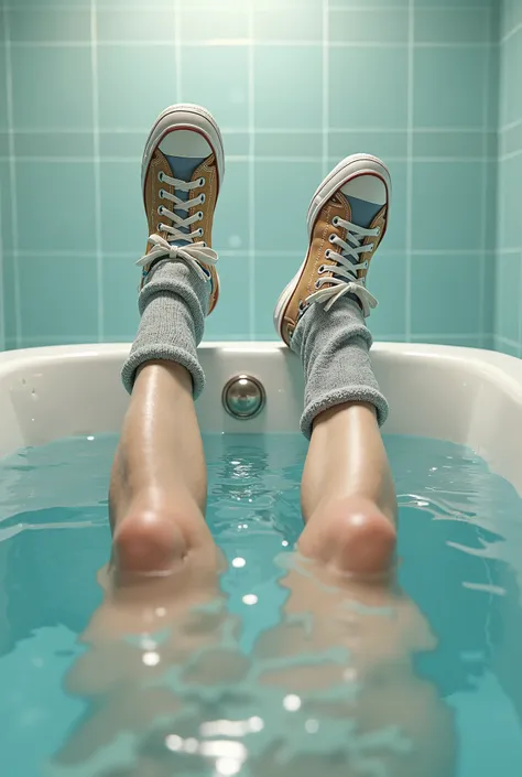 Draw me a  in sneakers and big socks in a bathtub full of water