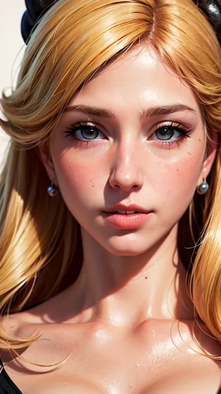 ((Whole portrait in frame)), (Princess peach), Adult woman, happy, realistic skin tone, realistic look, realistic textures