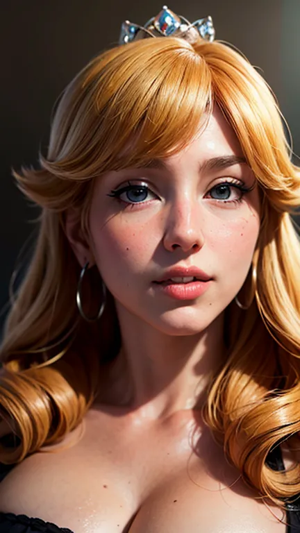 ((Whole portrait in frame)), (Princess peach), Adult woman, happy, realistic skin tone, realistic look, realistic textures