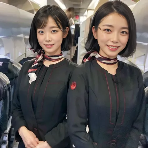 UHD, masterpiece, accurate, anatomically correct, textured skin, super detail, best quality, 8k, crisp quality,  vibrant colors, sharp focus, Clear Images、shot from a random angle、 A Japanese woman 、(((48 years old)))、JAL cabin attendant、slender model figu...