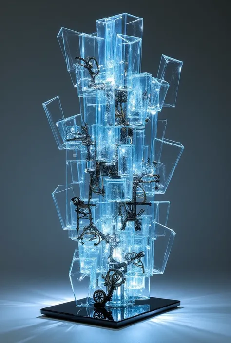 Would you create a mechanical contemporary sculpture design using glass and light?