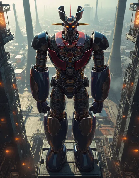  Modified Mazinger Z ,  Mazinger Z is 100 meters tall.   Constructed with modern materials such as steel  ,   Carbon Fiber  ,   Other industrial elements are also visible  ,  Just like the real thing  ,    I'm standing ahead at the height of a high-rise to...