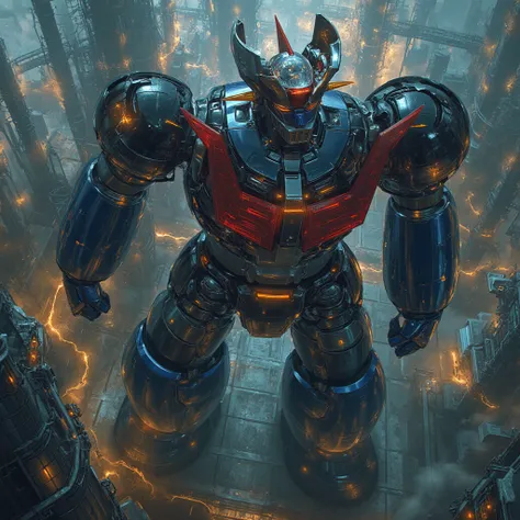  Modified Mazinger Z ,  Mazinger Z is 100 meters tall.   Constructed with modern materials such as steel  ,   Carbon Fiber  ,   Other industrial elements are also visible  ,  Just like the real thing  ,    I'm standing ahead at the height of a high-rise to...