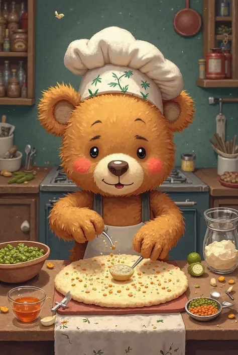 Teddy bear trying to make injera 