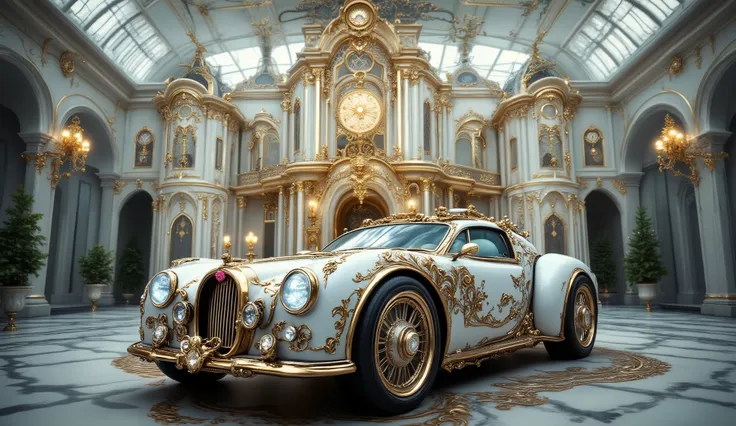 Golden mansion with Bugatti steampunk Victorian burlesque