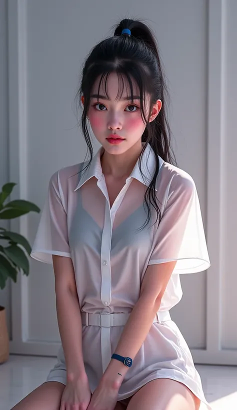  High Quality Photos  , 3D 8K,  ถ่ายด้วยThe camera คุณภาพสูงที่สุด , The camera , Fuji Camera , , Using the highest quality and most modern film ,ภาพและสีที่ Realistic , A round faced Asian girl  ,white, White skin, freckles, school skirt dresses, ผมดำ, fr...