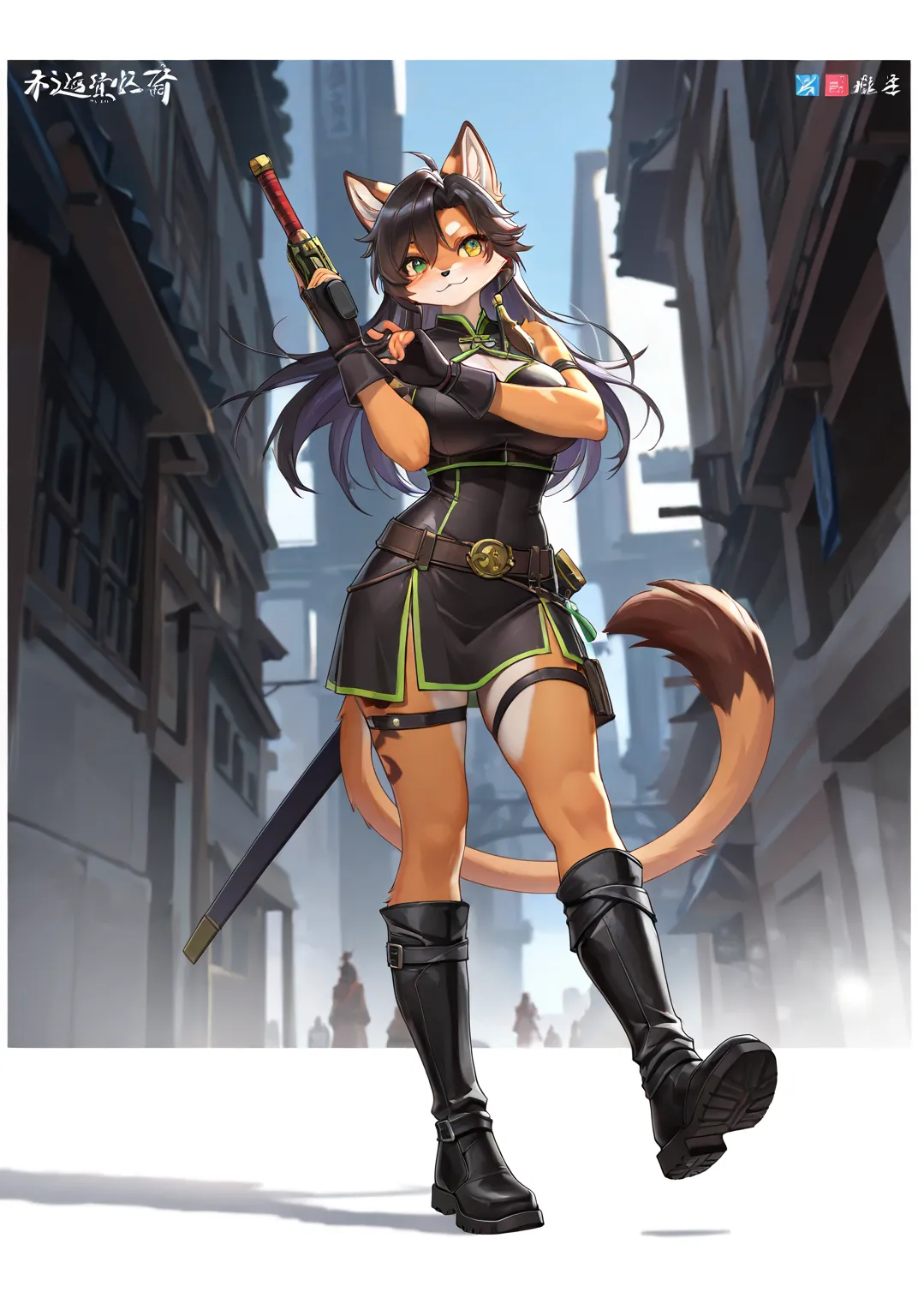 anime character with a gun and a sword in a city, full body xianxia, inspired by Zhang Xuan, inspired by Zhao Yuan, inspired by Zhan Ziqian, by Yang J, inspired by Ai Xuan, xianxia, inspired by Zhang Sengyao, inspired by Zhang Yan, xianxia hero, inspired b...