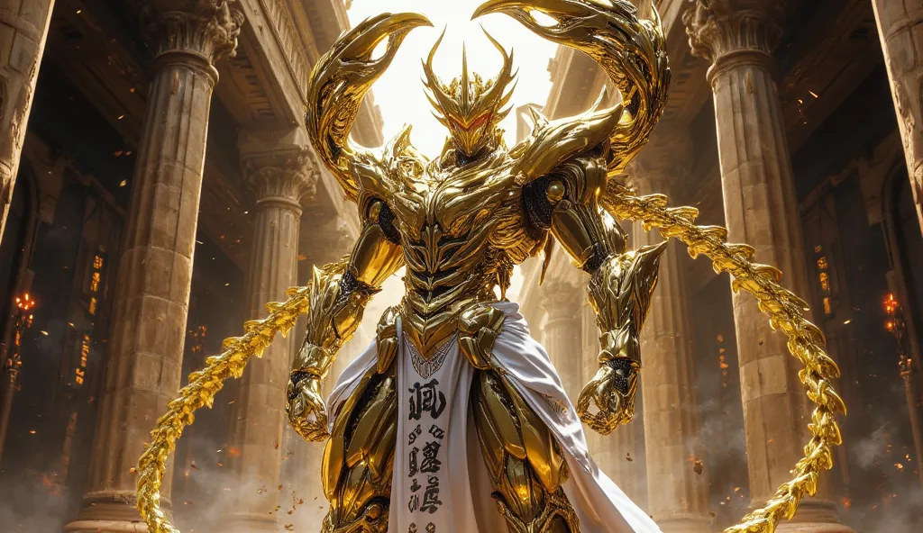  Saint Seiya; Scorpio's Golden Horseman; Wearing Scorpion's armor; attack position; Greek temple of the sign of Scorpio