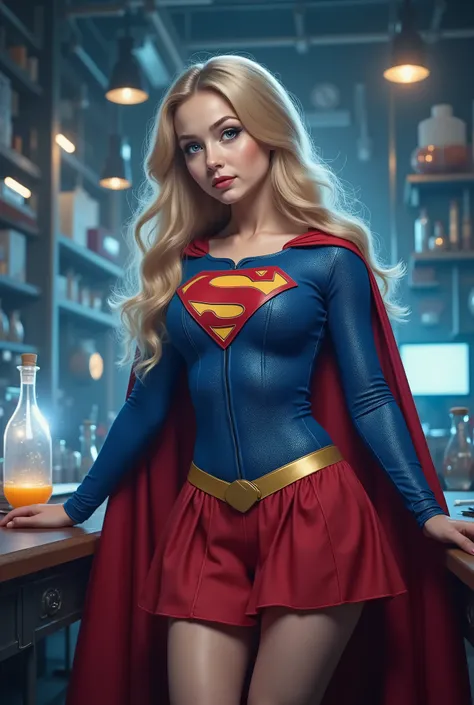 (THE STORY OF SUPERGIRL), (long shot:1.3),huge breast fetish art trending on DeviantArt,(in ahigh tech laboratory:1.3),intricate background,highly detailed background, BREAK, (full body:1.3),(1girl),extremely young, elemtary school age,intensely erotic ima...