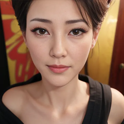 ( close-up photo focusing on her face:1.4)、UHD, masterpiece, anatomically correct, super detail, textured skin, best quality, 8k, sharp focus, Clear Images、 Frontal lighting 、1 person、japanese woman, (Age 50:1.2), Slender housewife , ((realistic skin textu...