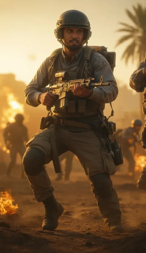 in high-definition images、PUBG Mobile, Cinematic Lighting, , realism, Luminism, the protagonist is shooting M-14、, eye height shot, Ultra Wide Angle, Advanced Details, Award-winning, TOP QUALITY, 16k, Accurate ground battles, retina, Ultra High Definitio...