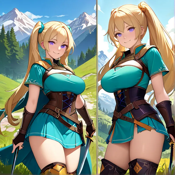 Masterpiece, HD, high resolution, high quality, best quality, super detailed. Solo character alone, multiple views. epic high Fantasy art.
{{(A 20-years-old norse_rogue_youngwoman:(appearance: Medium-blonde_golden_hair-tied_in_two_high_twintails. fair-skin...