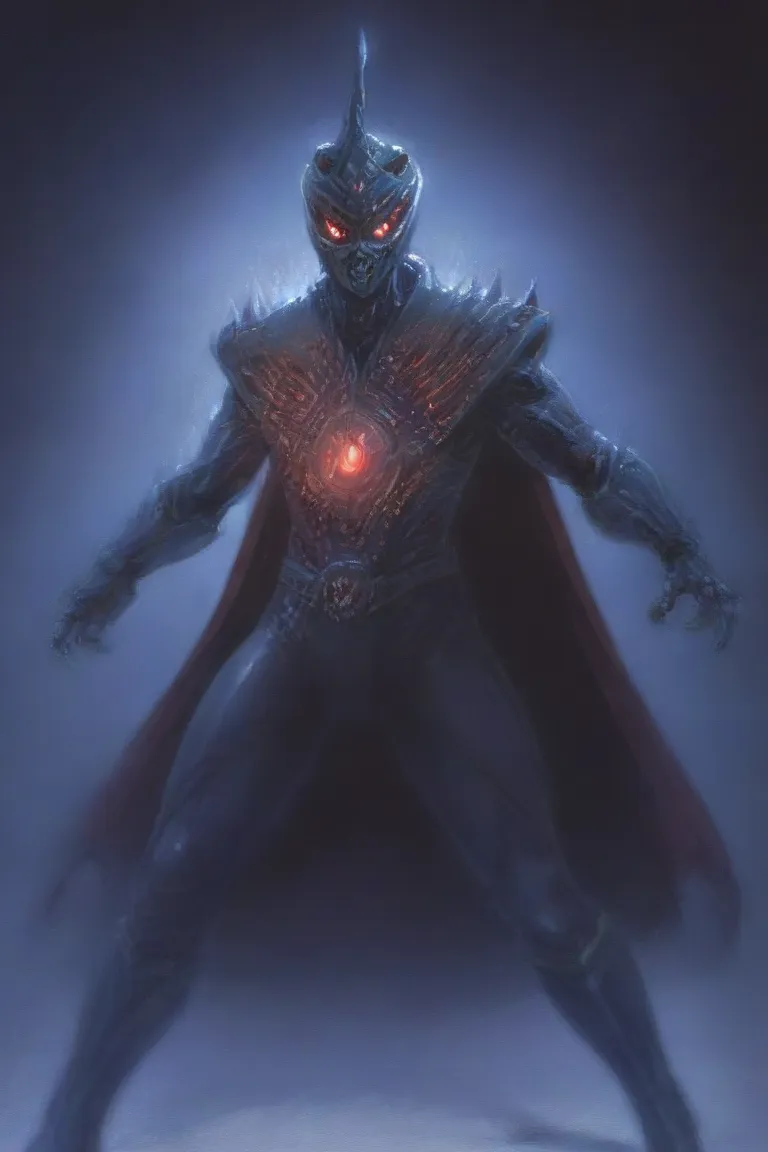 Suit & Appearance:
	•	A black and crimson armored bodysuit with demonic runes inscribed on it, pulsating with shadow energy.
	•	A hood and half-mask resembling a demonic skull with glowing crimson eyes.
	•	Retractable gauntlet claws laced with an anti-magi...