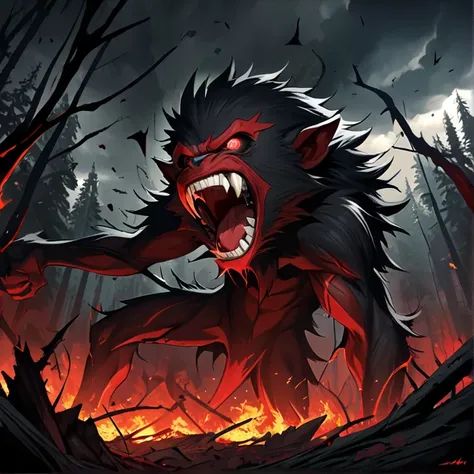 masterpiece, hd, high resolution, high quality, best quality, super detailed. various characters, full body concept art. terror dark fantasy art.
{{(evil-chimpanzee_Mandrill-bandit:(appearance: black-fur. grey-red-skins. big-glowing-red-eyes. mouths-full-o...