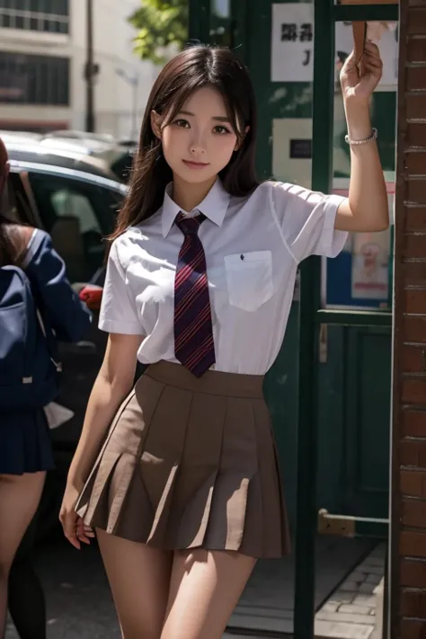  asian women　 school uniform　Short skirt