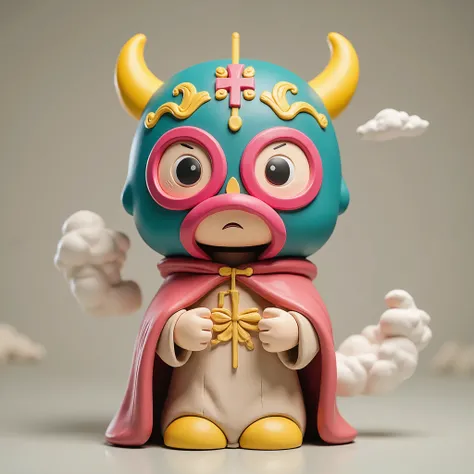  (best quality, cute, well detailed, sintétic and rounded forms  a vinilo art toy cute and tender de un luchador enmascarado como El Santo en un cuerpo de santo católico, fondo neutro neutral background