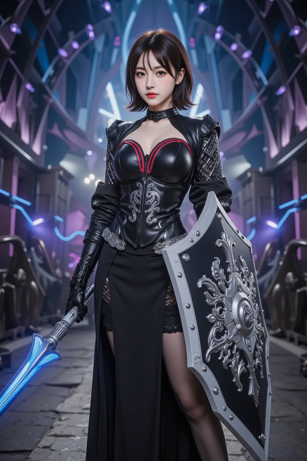 A breathtaking depiction of Maple from ‘BOFURI: I Don’t Want to Get Hurt, so I’ll Max Out My Defense,’ standing in a powerful yet innocent pose. She wears her signature jet-black armor, intricately detailed with silver and crimson accents, exuding an aura ...